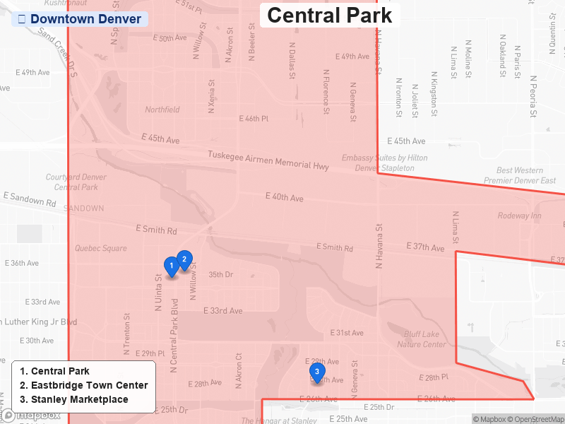 Static map of Denver showing Central Park highlighted