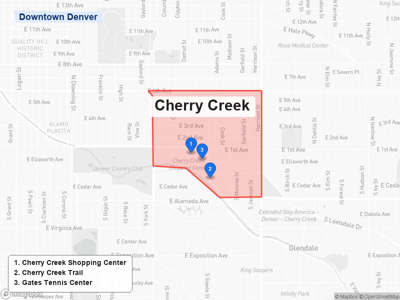 Static map of Denver showing Cherry Creek highlighted