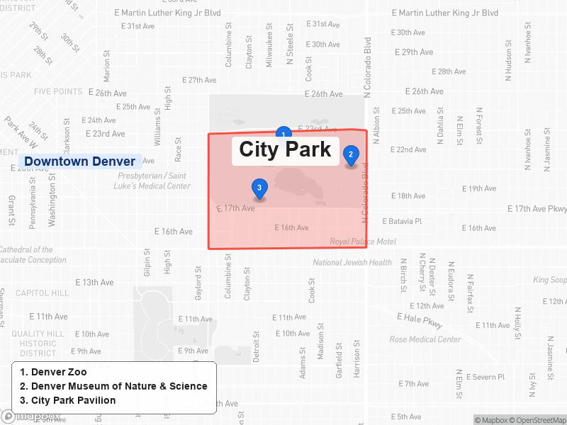 Static map of Denver showing City Park highlighted