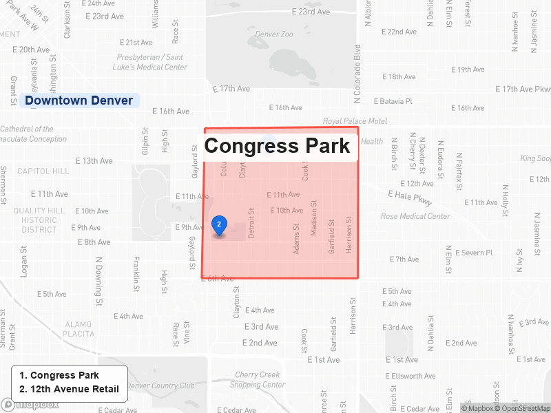 Static map of Denver showing Congress Park highlighted