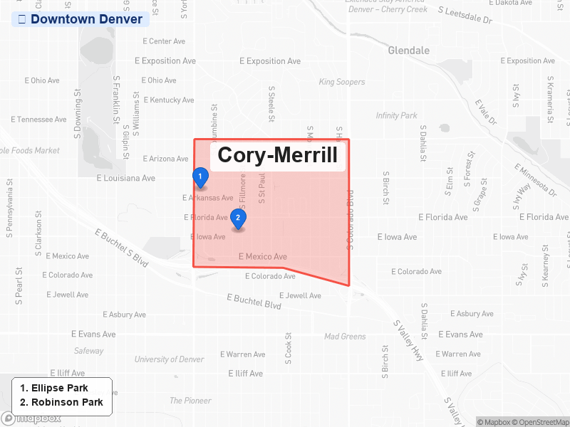 Static map of Denver showing Cory-Merrill highlighted