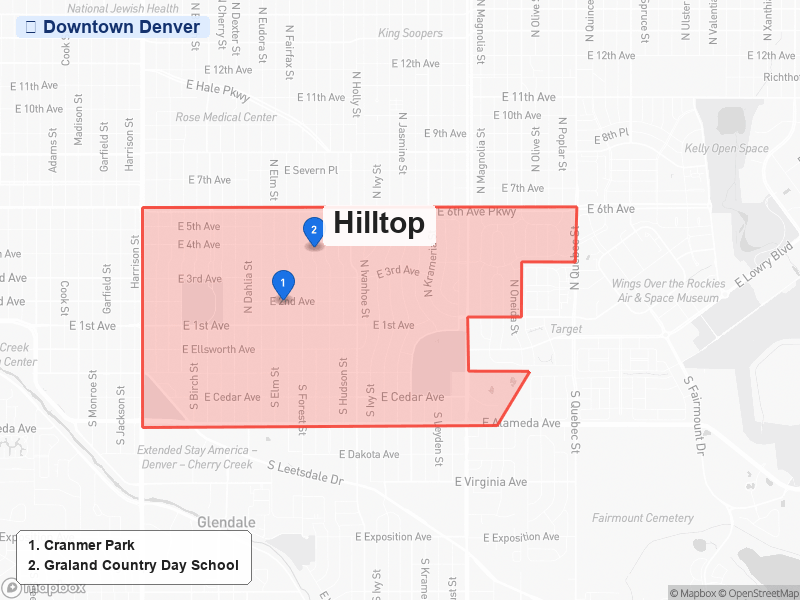 Static map of Denver showing Hilltop highlighted