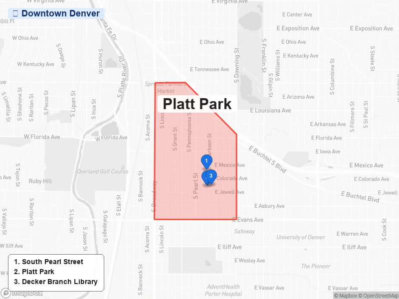 Static map of Denver showing Platt Park highlighted