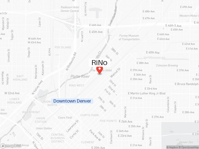 Static map of Denver showing RiNo highlighted
