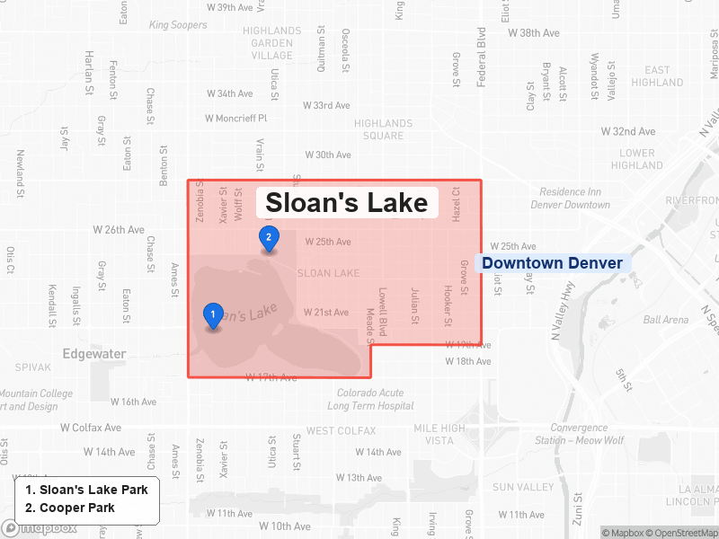Static map of Denver showing Sloan's Lake highlighted