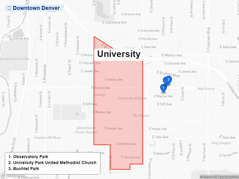 Static map of Denver showing University highlighted
