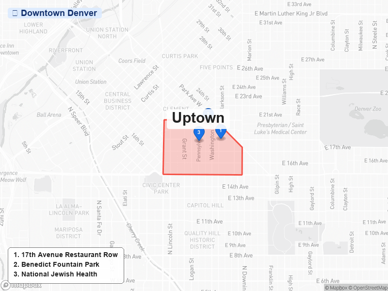 Static map of Denver showing Uptown highlighted