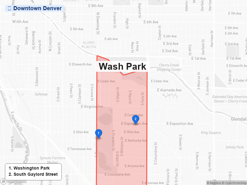 Static map of Denver showing Wash Park highlighted