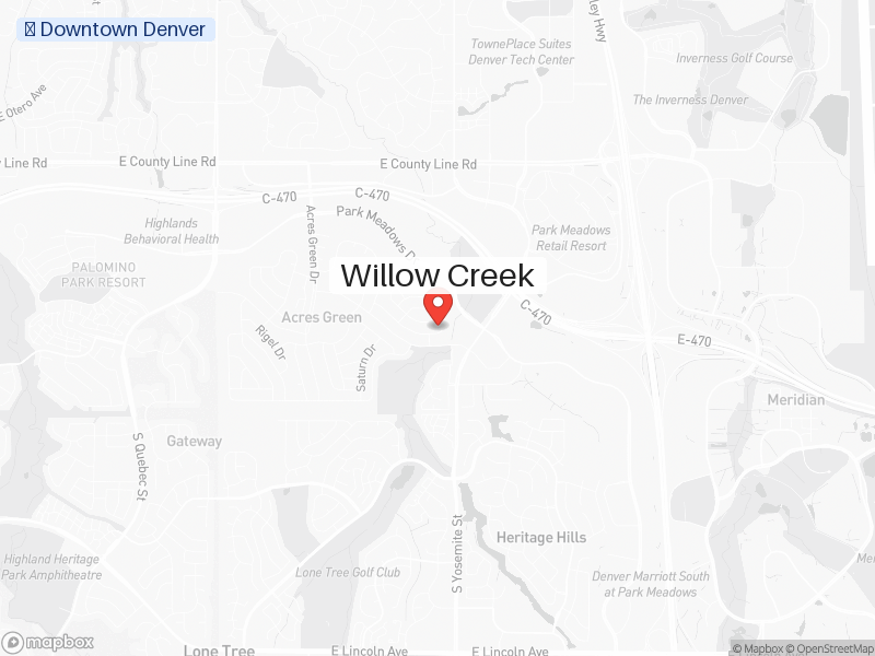 Static map of Denver showing Willow Creek highlighted
